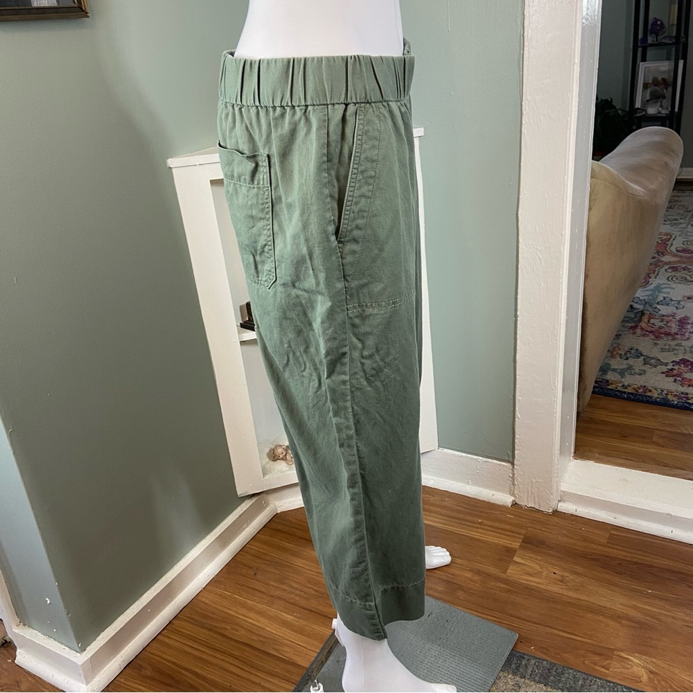 Talbots Pull On Wide Leg Crop Cotton Linen Sage Green Cropped Pants M Petite - Picture 10 of 14